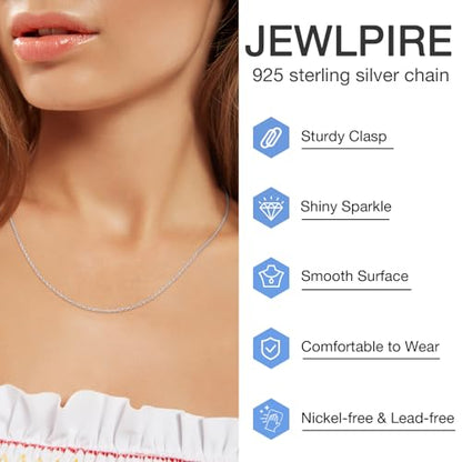 Jewlpire 18k Gold Plated 925 Sterling Silver Chain Necklace for Women, 1mm Cable Chain Necklace Sturdy & Shiny Women's Chain Necklaces 14 16 17 18 20 22 24 Inch - color: 925 Sterling Silver, size: 22 Inch