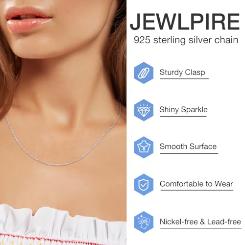 Jewlpire 18k Gold Plated 925 Sterling Silver Chain Necklace for Women, 1mm Cable Chain Necklace Sturdy & Shiny Women's Chain Necklaces 14 16 17 18 20 22 24 Inch - color: 925 Sterling Silver, size: 18 Inch