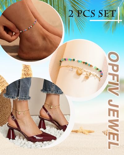 2/3 PCS Gold Anklets for Women Waterproof Boho Starfish, Seashell, Heart & Butterfly Charms Ankle Bracelets Non Tarnish Adjustable Layered Cuban Beaded Foot Chain Beach Jewelry for Summer Vacations - color: Gold Set 2