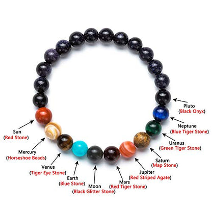 Fesciory Solar System Bracelet for Women, Universe Galaxy Beaded Jewelry | Natural Stone Beads, Universe Galaxy Design, Guardian Star Charm, Adjustable Fit, Birthday & Astronomy Planet Gifts for Loves - color: Blue Sandstone(Nine Planets)