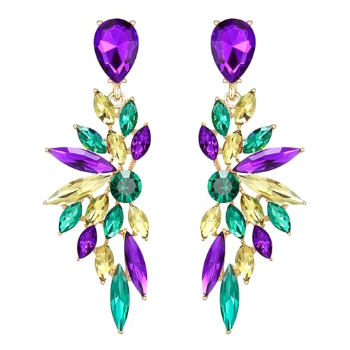 Women's Wedding Bridal Earrings Prom Dangle Earring | Shiny Crystal Teardrop Multi Marquise Cluster for Bride Bridesmaid Bling Jewelry Costume Party Accessories - color: 02-Multicolor Gold-Toned