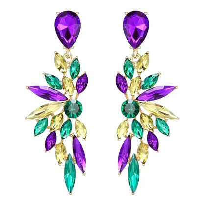 Women's Wedding Bridal Earrings Prom Dangle Earring | Shiny Crystal Teardrop Multi Marquise Cluster for Bride Bridesmaid Bling Jewelry Costume Party Accessories - color: 02-Multicolor Gold-Toned