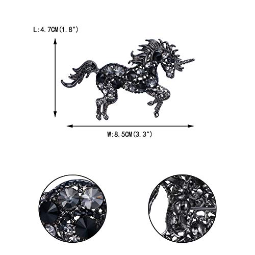 EVER FAITH Women's Austrian Crystal Running Unicorn Brooch - color: Black Black-Tone