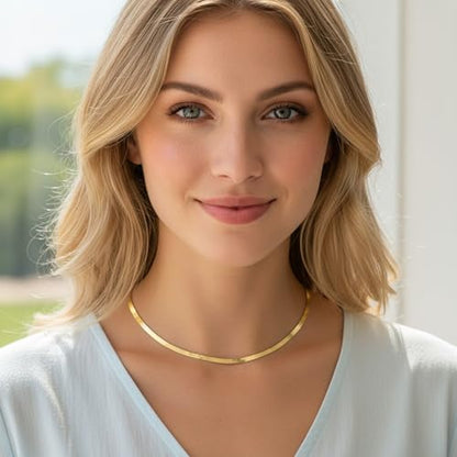 Herringbone Chain Necklace for Women Men 18K Gold Over Italian 925K Stamped Solid Sterling Silver, 3.4mm-5.5mm-7mm-9.4mm-11mm Wide Flat Snake Chain, Made in Italy - size: 18 Inch, style: WIDTH - 3.4MM