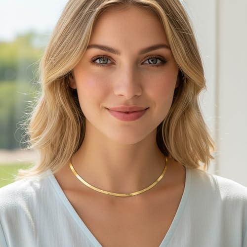 Herringbone Chain Necklace for Women Men 18K Gold Over Italian 925K Stamped Solid Sterling Silver, 3.4mm-5.5mm-7mm-9.4mm-11mm Wide Flat Snake Chain, Made in Italy - size: 26 Inch, style: WIDTH - 3.4MM