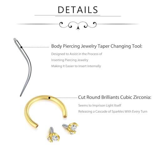 D.Bella 16G Horseshoe Septum Ring Surgical Steel Nose Hoop CZ Earring Eyebrow Lip Tragus Helix Daith Piercing Jewelry for Women Men 8-12mm - color: gold