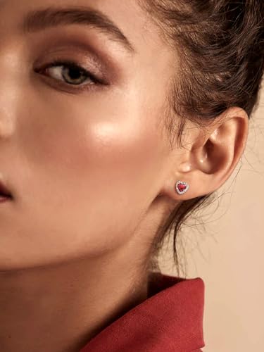 Suplight 925 Sterling Silver Birthstone Stud Earrings for Women, Round/Heart/Teardrop/Square Crystal Diamond Earrings for Women, Dainty Birthday Gifts Jewelry - color: style b-01. heart-January (Created Garnet)