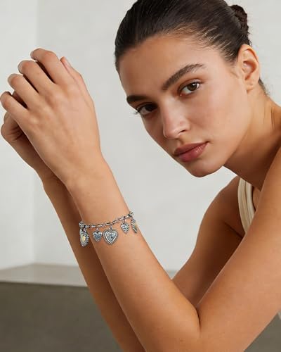 Two Tone Heart Charm Bracelet for Women, Adjustable Cute Bracelets with Heart/Clover Charms, Trendy Love Bracelet for Daily Wear Mixed Metal Jewelry Valentines Day Gift - style: Heart
