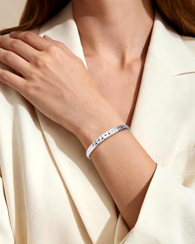 Hammered Texture Bracelet for Women - Maximum 8 inches Adjustable Cuff Bangle, Elegant Boho Chic Jewelry Silver & Gold - color: Silver-A