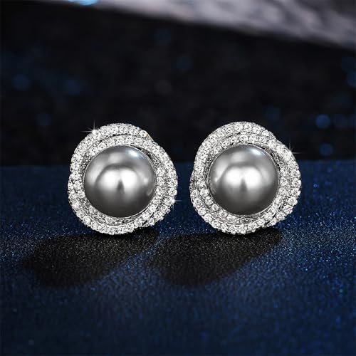 Gorgeous Imitation Pearl Stud Earrings Full CZ Elegant Women Earrings - color: E3077