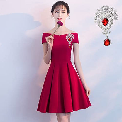 seven wolves Women Crystal Bouquet Brooch Pin All-Match Accessories Rhinestone Brooches and Pins - color: Red B