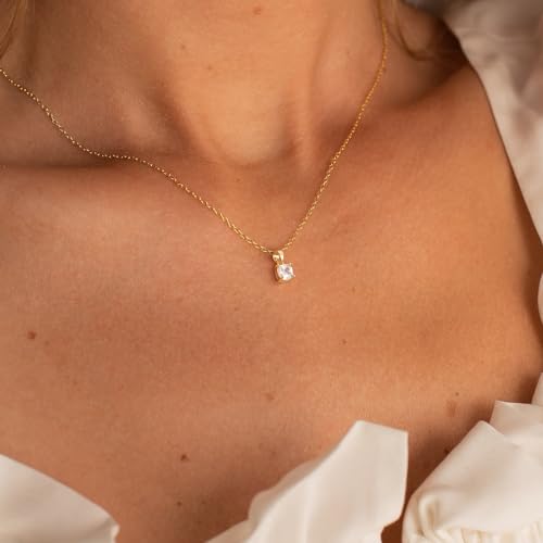 Dainty Silver Gold Necklaces for Women Cute Station Choker Simulated Diamond Necklace Simple Layering CZ Necklace Trendy Jewelry Gifts - color: Gold, style: Square
