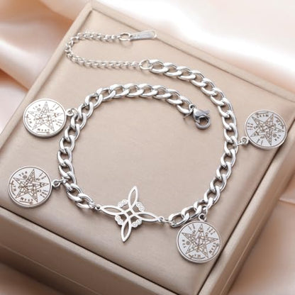 Dreamtimes Witches Knot Bracelet Tetragrammaton Pentagram Bracelet Stainless Steel Celtic Knot Bracelets for Women Men Protection Jewelry Witch Amulet and Talisman - style: Style 1