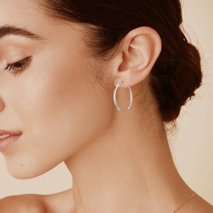 JIAYIQI Sterling Silver Hoop Earrings 18K White Gold Plated Silver Circle Endless Earrings Hoops Jewelry Lightweight Hoop Earring for Women Diameter 10,14,16,18,20,25,30,35,40,50,60mm - style: Silver-30mm