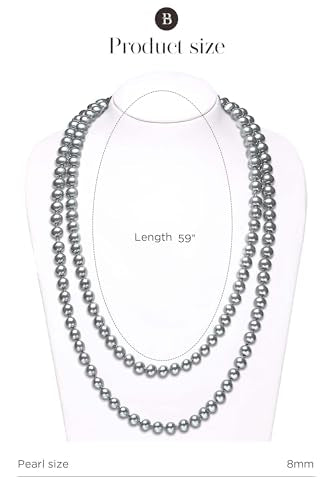 BABEYOND Long Pearl Necklace Faux Pearls Necklace Set Beaded Long Pearls Necklace 1920s Gatsby Costume Jewelry - color: Space Gray
