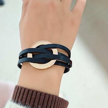 ZMANYIJEW Leather Wrap Bracelets for Women,Boho Cuff Bracelets Multi-Layer Crystal Beads Cuff Bracelet Multilayered Leopard Leather Braided Bangle Wrist Cuff Bangles - style: O-black