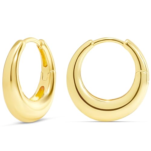 Milla Small Silver Hoop Earrings and Chunky Gold Hoops for Women | Small Chunky Silver Hoops and Thick Gold Hoop Earrings for Women. Available in 14K Gold and Silver Plated Finish - color: Gold - 20 mm Small