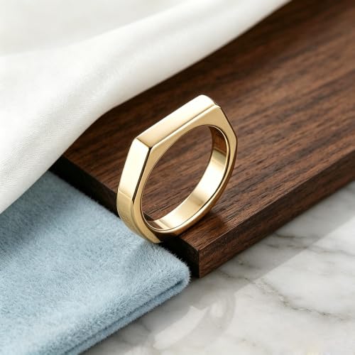 Square Signet Style Titanium Steel Classical Wedding Engagement Ring | Classical Simple Plain Wedding Engagement Statement Ring,Square Shape Signet Style Titanium steel Steel - color: Gold
