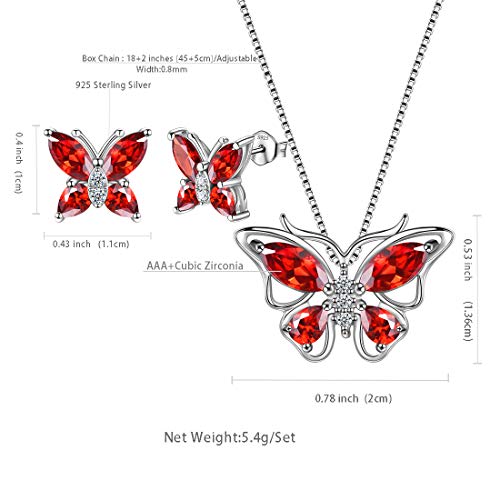 Aurora Tears Butterfly Jewelry,Women 925 Sterling Silver Butterflies Birthstone Pendant Necklace/Earrings/Rings Wedding Gift - color: A.January-set 1