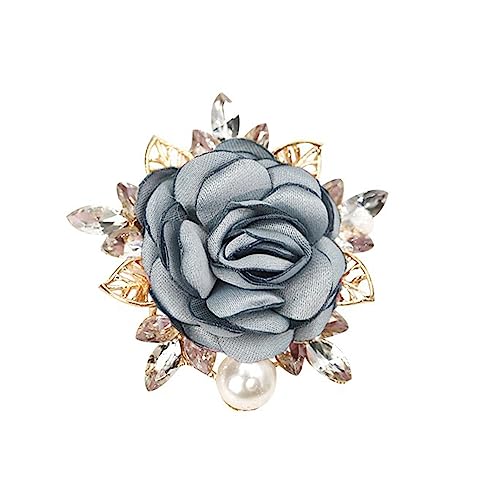 Elegant Rose Flower Brooch Pin for Women Men Wedding Party Gentleman's Essentials Handmade Imitation Crystal Pearl Fabric Flower Lapel Pin Dress Suit Accessories Boutonniere Ideas Gift - color: Grey