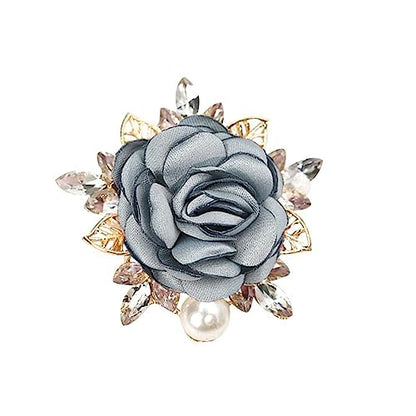 Elegant Rose Flower Brooch Pin for Women Men Wedding Party Gentleman's Essentials Handmade Imitation Crystal Pearl Fabric Flower Lapel Pin Dress Suit Accessories Boutonniere Ideas Gift - color: Grey
