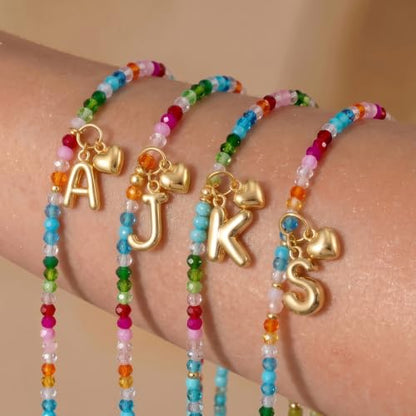 Initial Necklace for Women Colorful Beaded Necklaces Initial Heart Bubble Letter Necklace Summer Necklace Jewelry Gift - color: K