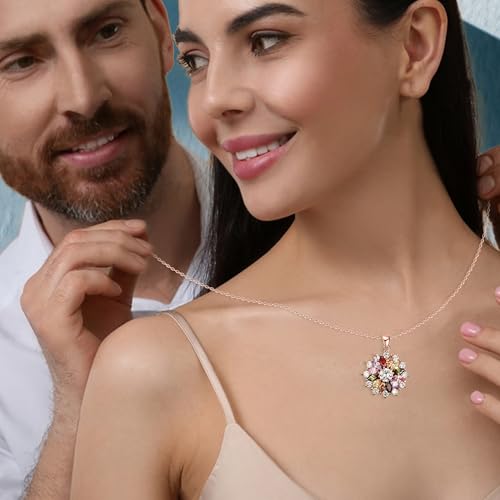 Colorful Snowflake Pendant Necklace, White Gold Plated Multi Gemstone Necklaces Marquise Cubic Zirconia Necklace for Women, 18+2 inch - color: 18k Rose Gold Plated
