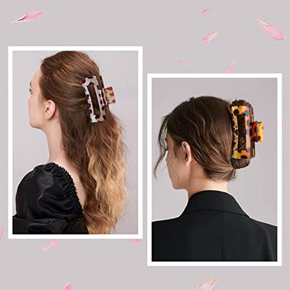 Mandydov 8 Pcs Large Hair Claw Clips 4.1 Inch Non-slip Big Square Matte Claws Leopard Print for Women, Strong Hold Banana Clips for Thick Thin Hair - color: Leopard