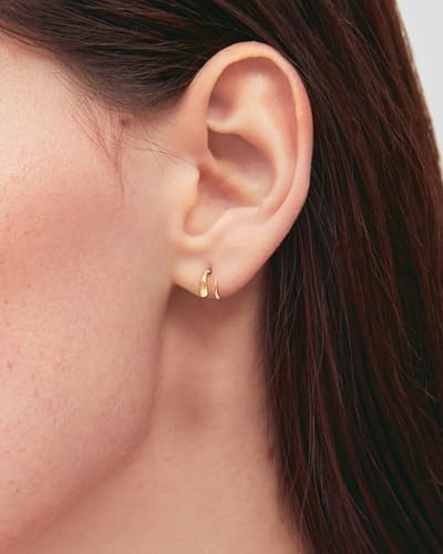 Tiny Double Hoop Earring S925 Sterling Silver Small Hammer Texture Hoop Hypoallergenic Twist Spiral Earrings for Women - Sliver & Gold - color: Gold