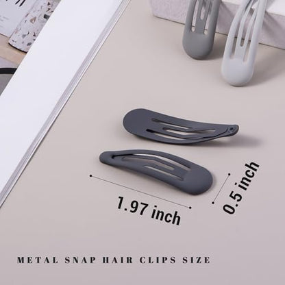 Small Hair Barrettes For Women No Slip Metal Snap Clips For Thin And Fine Hair,Matte Black Gray White,20 PCS,1.97 x 0.5 Inch. - color: Matte Black Gray White