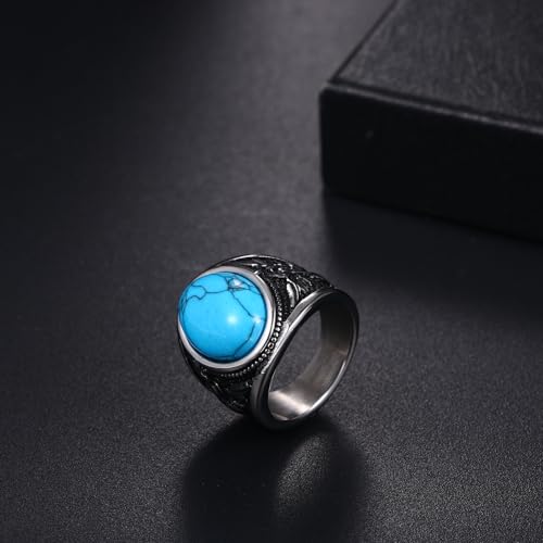OIDEA Signet Rings for Men: St Michael The Great Protector Archangel Defeating Satan Figurine Amulet Ring Biker Rings - color: Turquoise