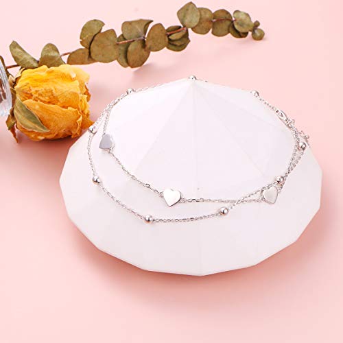 Anklet for Women S925 Sterling Silver Beach Foot Adjustable Ankle Bracelet - style: Heart Bead