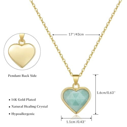 KissYan Healing Crystal Necklace, 14K Gold Plated Natural Stone Pendant Necklace Reiki Quartz Amethyst Citrine Gemstone Spiritual Jewelry Gifts for Women Girls - color: B-Amazonite-Heart