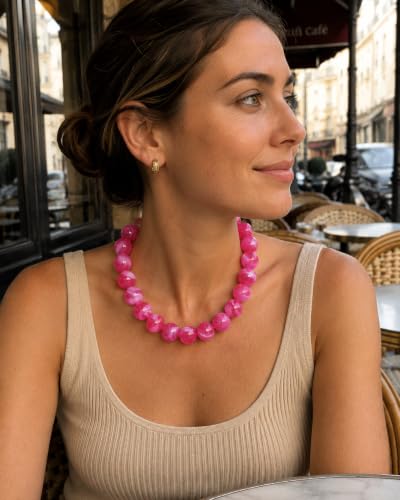 Colorful Chunky Beaded Necklaces for Women Trendy Large Bead Statement Necklace Boho Resin Bead Choker Summer Beach Jewelry Gifts Accessories - color: Rose Red 1