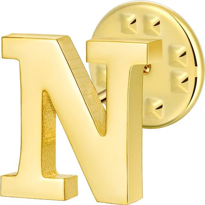 Initial Lapel Pin for Men Women, Brooch Pins for Men Suits, Metal Button Pins in 18K Gold and Silver Tone. - color: Gold-N