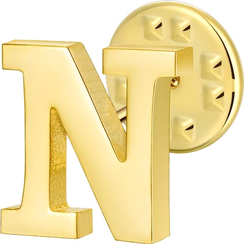 Initial Lapel Pin for Men Women, Brooch Pins for Men Suits, Metal Button Pins in 18K Gold and Silver Tone. - color: Gold-N