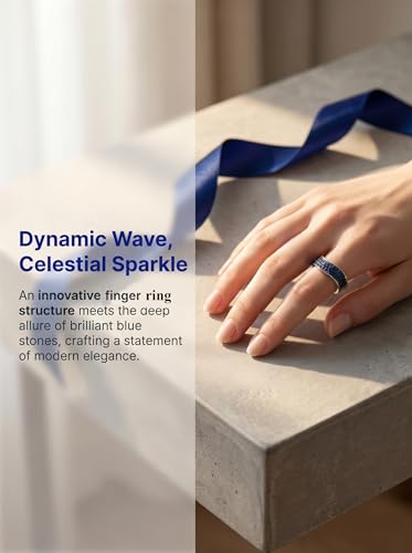 HEXAJOLIE Ribbon Statement Band Ring for Women | Elegant Gold Jewelry Accessories | Perfect for Party & Date Night | Hypoallergenic & Durable - color: Silver/Blue