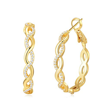 Senteria S925 Sterling Silver Post Twisted Hoop Earrings Hypoallergenic | Lightweight Silver Hoop Earrings AAAAA Cubic Zirconia Nickel Free for Sensitive Ears Twisted Hoops for Women Gifts 20-60MM - color: gold-40mm