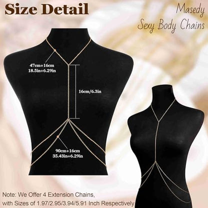 14K Gold Sexy Body Chains for Women Necklace Layered Bikini Bra Chain Crossover Belly Chain Rhinestone Summer Chest Chain Beach Prom Nightclub Body Chain Jewelry - style: Gold D