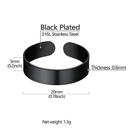 Stainless Steel Open Band Ring for Men Women 18K Gold/Black Plated Brush/Smooth Surface Rings Set Minimalist Jewelry(with Gift Box) - color: 05-Black 5mm Smooth Surface