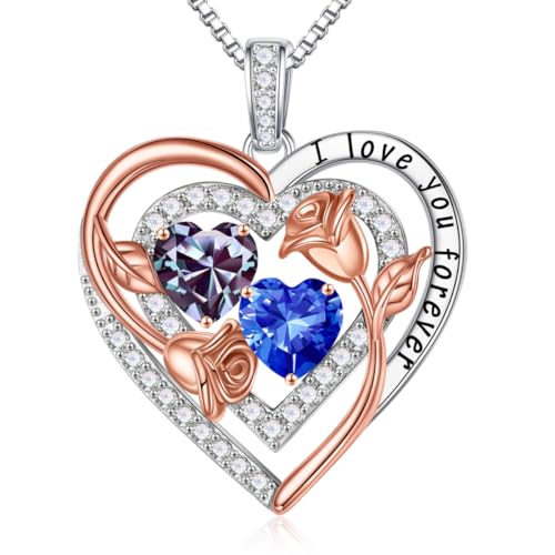 Iefil Birthstone Necklace for Women - Sterling Silver Birthstone Necklace, Anniversary Birthday Gifts for Wife Girlfriend Mom - color: 06-09-Jun-Sept Birthstone