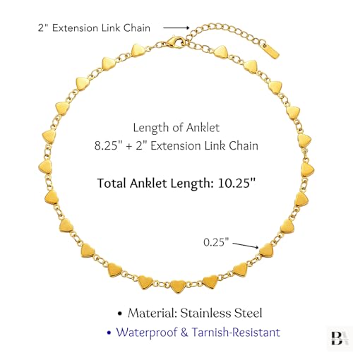Stainless Steel Chain Ankle Bracelet for Women Adjustable Waterproof Anklet - color: Gold / Heart