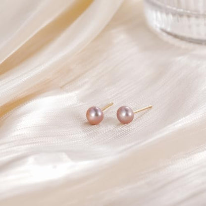 EAMTI Pearl Earrings for Women Trendy 18K Gold Plated Sterling Silver Freshwater Cultured Pearl Stud Earrings Hypoallergenic 5.5-9.5MM - color: Pink-purple, size: 6-6.5mm