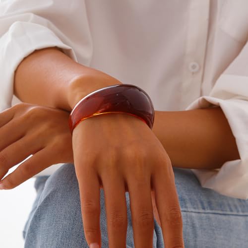 Colorful Acrylic Resin Open Cuff Bracelets Simple Transparent Chunky Thick Bangle Statement Irregular Geometric Resin Wide Wristband Chunky Acetate Wrap Cuff Bracelets - color: Brown