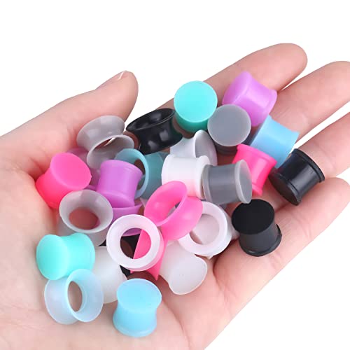 Juway Oveta Ear Gauges for Ear Silicone Ear Plugs Soft Flexible Silicone Gauge Saddle Silicone Ear Plugs and Tunnels 6mm-20mm(16 Pairs) - color: 32PCS 12mm(1/2")