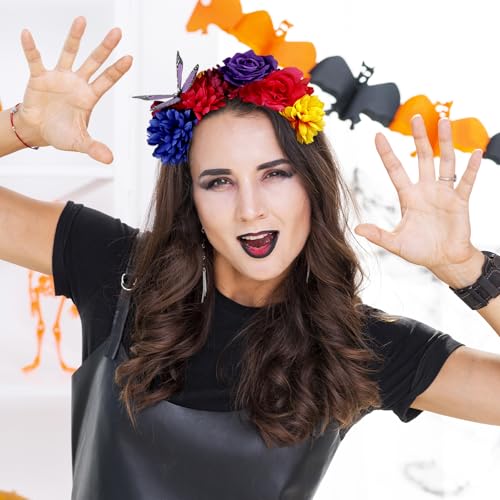 Flower Crown Day of the Dead Headpiece Mexican Flower Butterfly Halloween Headbands Flower Crown for Halloween Party - color: Multicolor-1