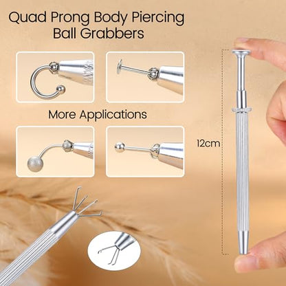 Piercing Ball Grabber Tool, 14-20G Taper for Changing Jewelry | Surgical Steel Flat Back Earrings Threader Tool Insertion Pin, Body Piercing Kit for Ear Rook Conch Nose Lip Jewelry Removal - style: Ball Grabber Tool - 12cm