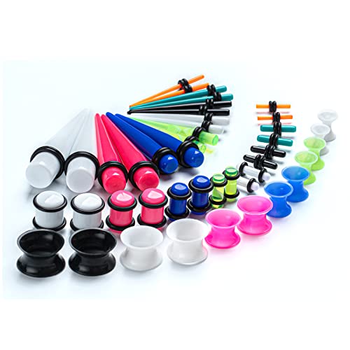 50 Pcs Ear Gauges Stretching Kit 14G-00G | Acrylic Tapers and Plugs Silicone Tunnels, Gauge Expanders Stretching Kit, Piercing Earring Jewelry for Men and Women - color: Multicolor
