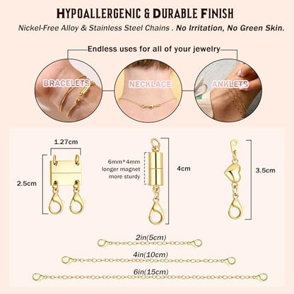 Extra Strong Magnetic Necklace Clasps and Closures, Necklaces Separator for Layering Stacks, Necklace Chain Extenders for Women, Magnet Detangler Clasp Bracelet 8Pcs 16K Gold Plated - color: 8Pcs-16K Gold Plated