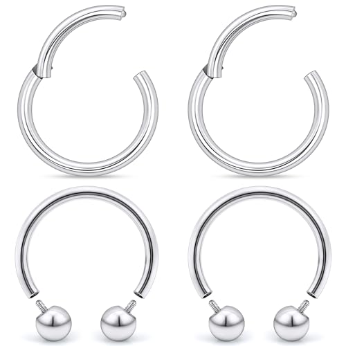 18G-2G Septum Rings 316L Surgical Steel Horseshoe Gauges Earrings Septum Nose Ring Silver Cartilage Helix Tragus Daith Rook Earring Hoop Lip Piercing Jewelry for Women Men - style: 18G(1.0mm)-Dia:12mm